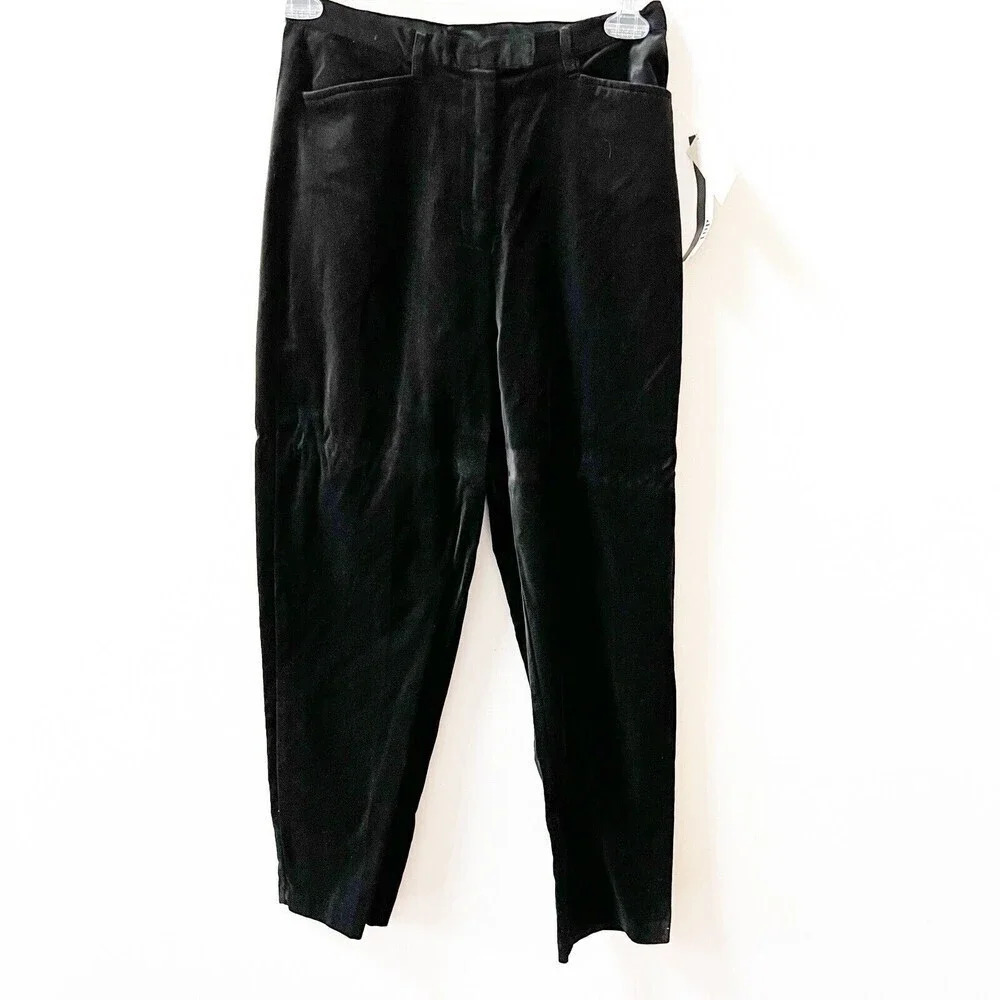 Style & Co NWT Womens Black Velvet Trouser Pants Sz 10P Relaxed Straight Leg